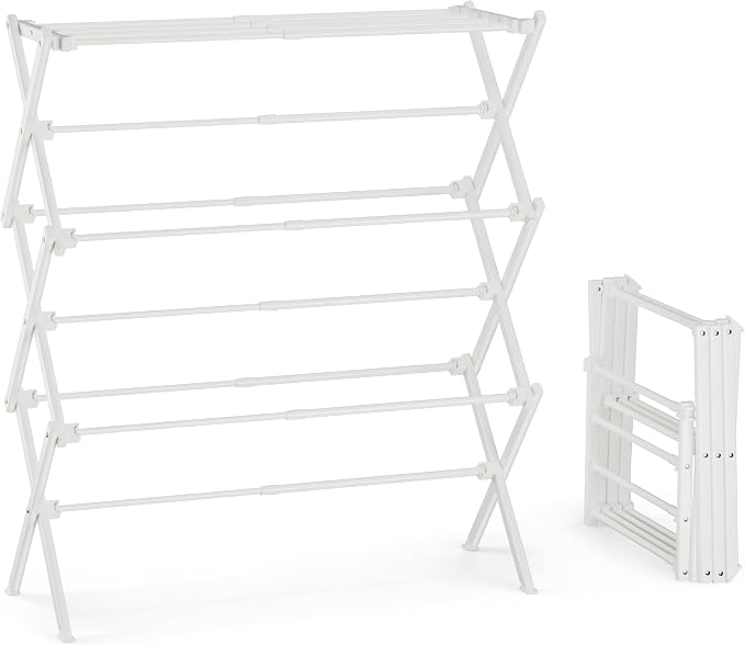 Foldable Clothes Drying Rack, Reinforced Joints, White | 35 lbs load, rustproof carbon steel, adjusts 17.7"-29"W, indoor & outdoor, tool-free - Image 9