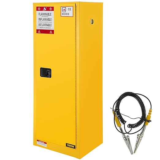 VEVOR Flammable Cabinet, 18" x 18" x 35", Yellow | Galvanized Steel, Safety Cabinet, Adjustable Shelf, Commercial, Industrial, Home Use by VEVOR