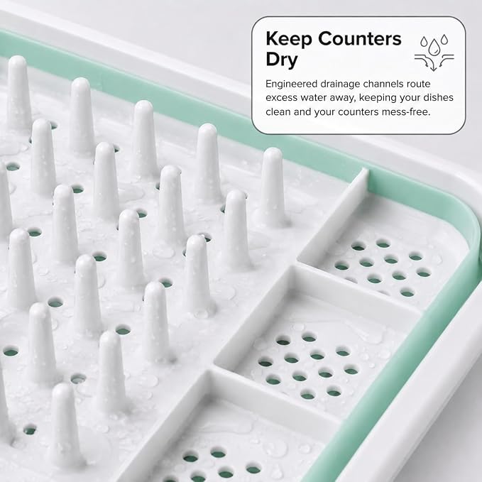 American Dream Collapsible Dish Drying Rack with Drainboard – Space-Saving Kitchen Dish Drainer with Utensil Holder, Blue - Image 6