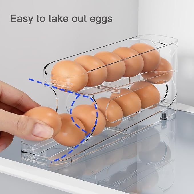 Egg Holder for Fridge, 2 Pack, FIFO Egg Roller for Eggs 24 Count | Auto Rolling Egg Storage Organizer for Refrigerator, Clear Space Saving Container, Dispenser - Image 5