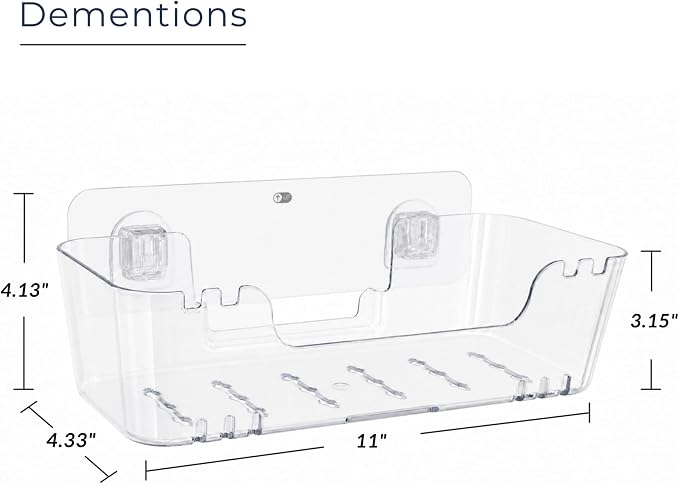 Bathtub Toy Storage, 2 Pack Clear, No-Drill Clear Bath Toy Holder | 4 Adhesive Backplates Included, BPA-Free PET, Fast-Drain Design, Wall-Mounted Detachable, 12 lbs Load Capacity Each - Image 6
