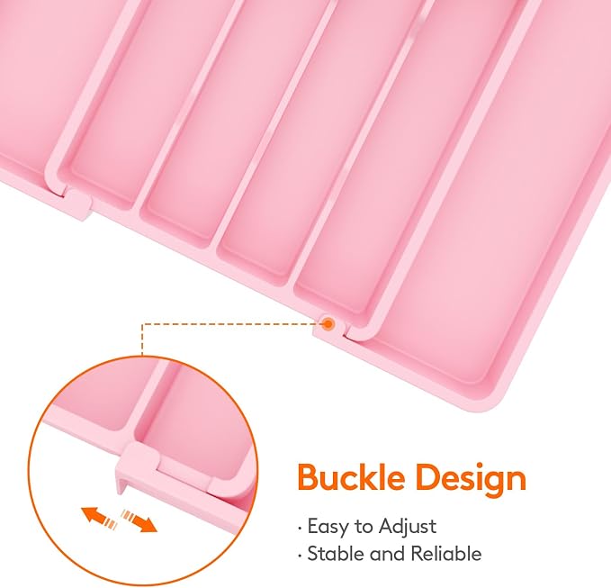 Lifewit Silverware Drawer Organizer, Expandable Utensil Tray for Kitchen, BPA Free Flatware and Cutlery Holder, Adjustable Plastic Storage for Spoons Forks Knives, 8.5"-14.1" x 12.1", Pink - Image 5