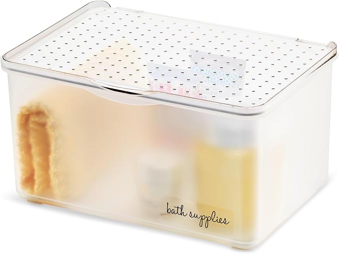 madesmart Large Lid Bin, White | open compartment, soft grip lining, utensils tools supplies, office craft items, kitchen utility, woman owned - Image 2