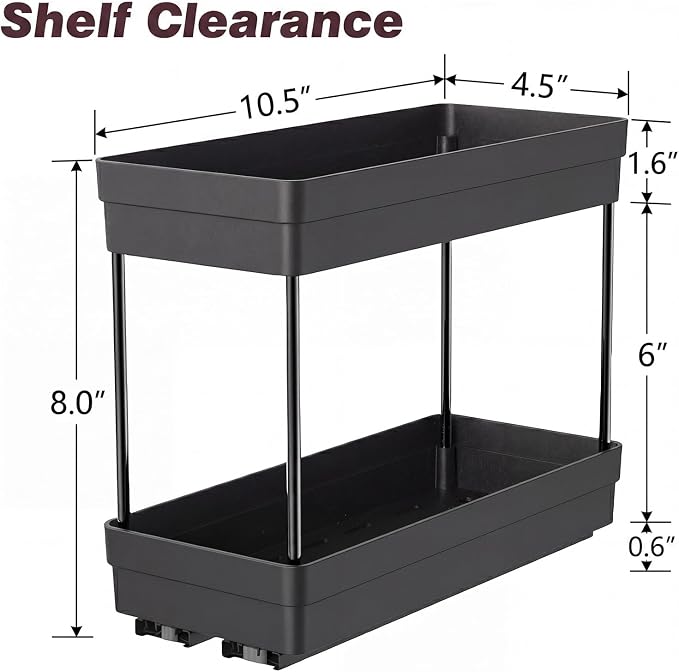 Pull Out Spice Rack, 3 Pack 2-Tier Cabinet Organizer, Black | Kitchen Pantry Slide Out Seasoning, Fits Cabinets 12"H x 11"D x 5"W - Image 5