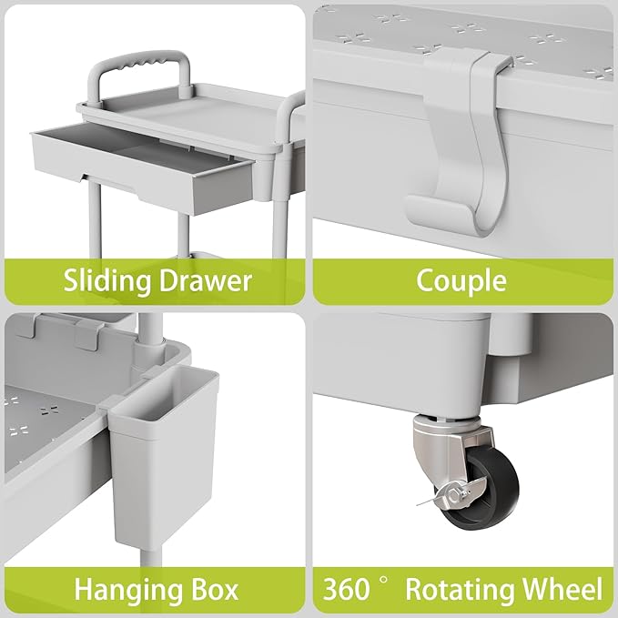 Sorgion 3 Tier Rolling Cart Organizer,Laundry Room Bathroom Organizers and Storage Office Shelves Mobile Shelving Unit Kitchen Trolley Cart with Wheels for Art,Craft,Diaper,Bedside,Snack(Grey) - Image 4