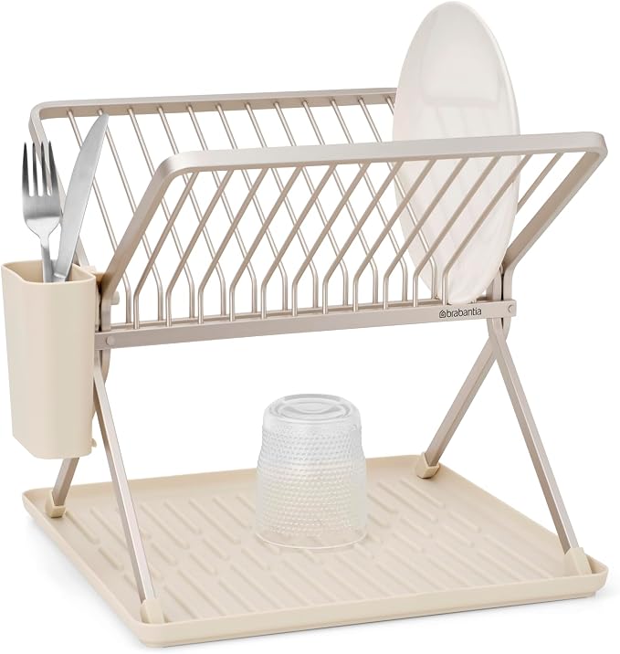 Brabantia SinkSide Large Foldable Dish Drying Rack (Soft Beige), Sleek Kitchen Drainer with Removable Cutlery Basket, Countertop Dish Rack for Dishes and Kitchen Accessories by Unknown
