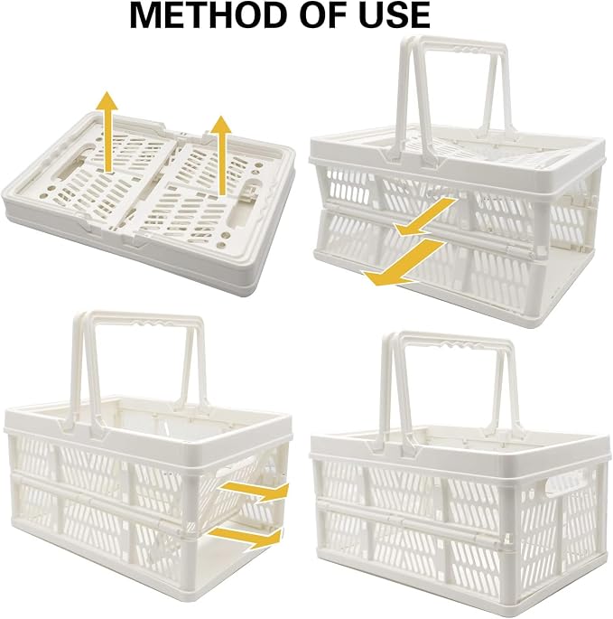 ZHJINGYU Plastic Basket Storage Crates,2-pack Plastic Baskets for organizing,Collapsible Shopping Basket,Foldable Crate with Handles,Collapsible Crate for Car,Kitchen,Bathroom,Medicine Grocery - Image 3