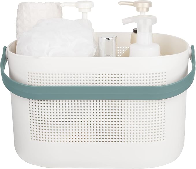 Plastic Portable Shower Caddy Basket, Storage Organizer with Handle, Green | Bottom Drain Holes, Keep Dry, Sturdy and Durable, Easy to Carry for Bathroom, Kitchen, Dorm Room, RV, College by UUJOLY
