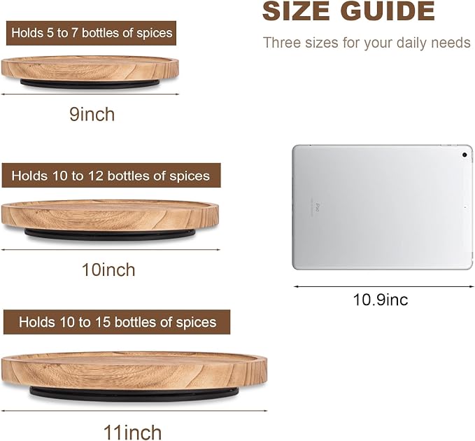 Wood Lazy Susan Turntable Kitchen Decor Round Table Tray, 11" Brown | Waterpoof, Easy clean, Non-slip, Rotating Wooden Decorative Pantry Table Tray for Seasoning, spice, snack - Image 5