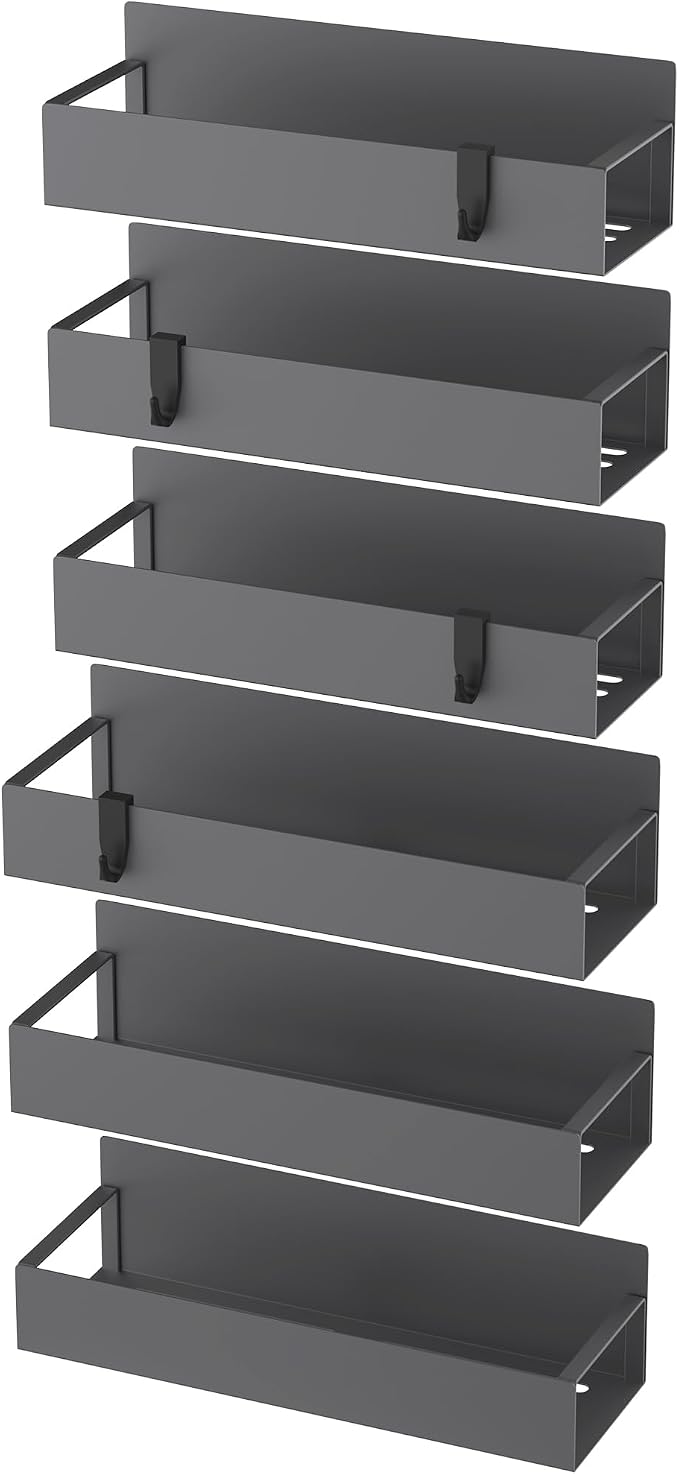 Metal Magnetic Spice Rack for Refrigerator Dark Gray, 6 Pack | Magnetic Shelves Heavy Duty for Fridge in Kitchen, Seasoning Storage Organizer, For Oven Washer and Dryer, For Heavier Items - Image 6