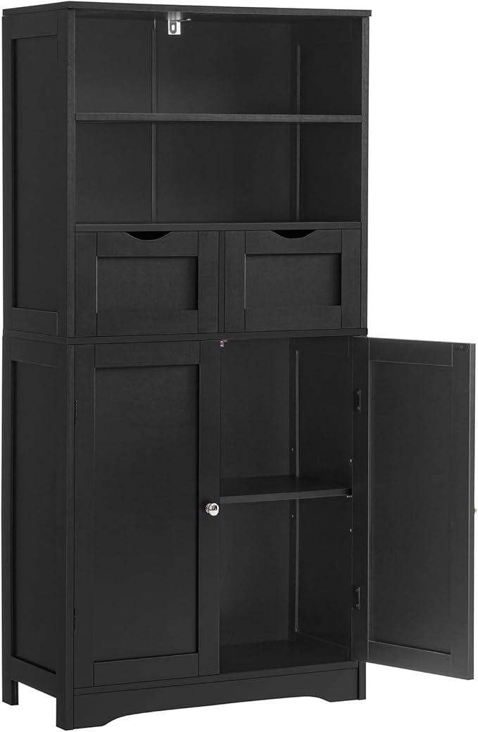 Iwell Tall Storage Cabinet, Black Storage Cabinet & Adjustable Shelves, Bathroom Cabinet for Living Room, Dining Room, Entryway, Black by IWELL