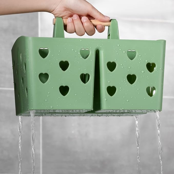 Portable Shower Caddy Plastic Shower Basket Organizer with Handle, Green | Divided Bathroom Caddy Storage Cleanning Caddy Tote for College, Dorm Room, Kitchen - Image 3