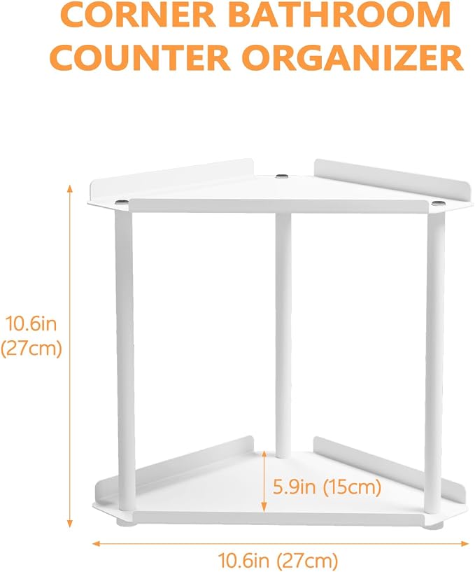 FLE Corner Bathroom Counter Organizer, Bathroom Organizer Countertop White | 2 Tier Corner Shelf, Tabletop Mount,Waterproof Solid Shelf Fits Bathroom Toiletries and Kitchen Condiment Storage - Image 2