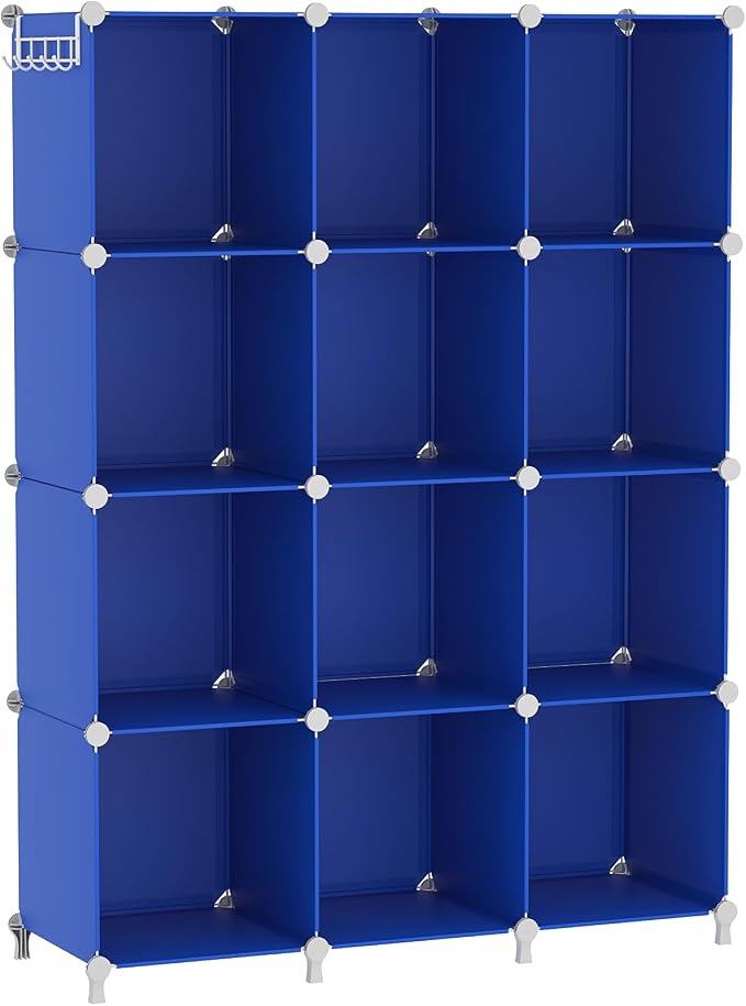 AWTATOS Cube Storage Organizer Closet Organizers 12 Cube Storage Shelves | Protable Closet for Kids DIY Stackable Cube Shelves Bookshelf Clothes Organizer for Bedroom, Home, Admiral Blue by AWTATOS