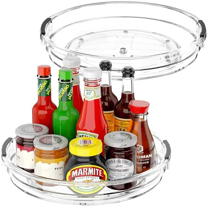 INCOSTAR Lazy Susan 2 Pack, 10.6 Inch Clear Turntable for Kitchen Cabinet | Rotating Spice Rack, Pantry Organizer and Storage, Bathroom Countertop Organizing for Makeup Vanity by INCOSTAR
