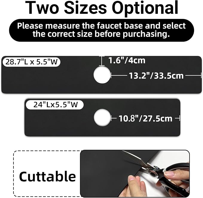 LOPNUR Cuttable Faucet Mat for Kitchen Sink, Long 24x5.5 Inch, Black | Super Absorbent & Fast Dry Diatomite Sink Splash Guard, 0.8-2.4 Inch Adjustable Faucet Hole, Cut to Fit Bathroom & RV Sinks - Image 9