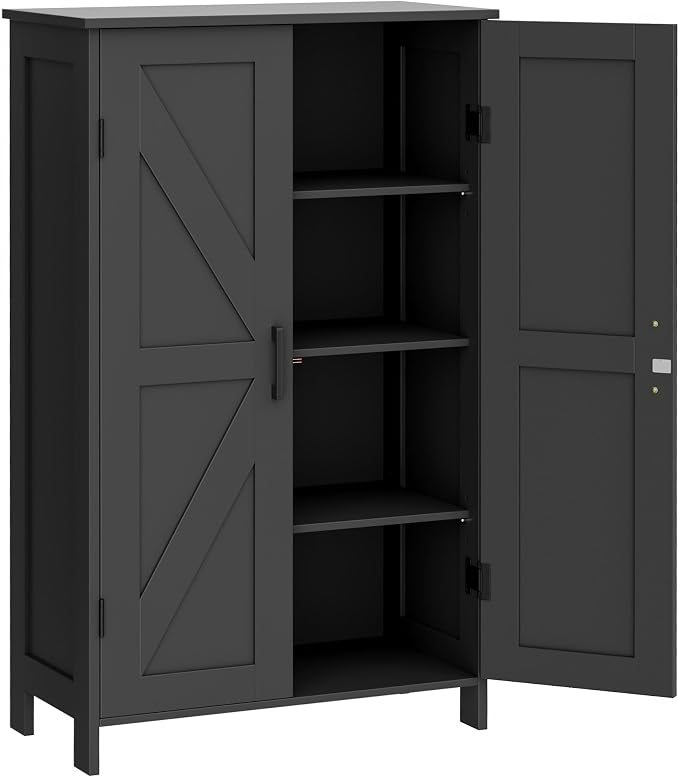 Homleke 43.3" H Farmhouse Bathroom Storage Cabinet with Adjustable Shelves | Freestanding Storage Cabinet with Barn Doors for Bathroom, Kitchen, Living Room, Dining Room & Entryway, Black - Image 8