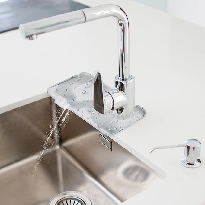 Dimeho Sink Faucet Splash Guard Mat Silicone Soap Dish Pad Faucet Handle Drip Catch Sponge Holder Sink Protector Trays for Bathroom Kitchen Countertop Gadgets Accessories 8.3 x 5.7 Inch (Marble) - Image 7