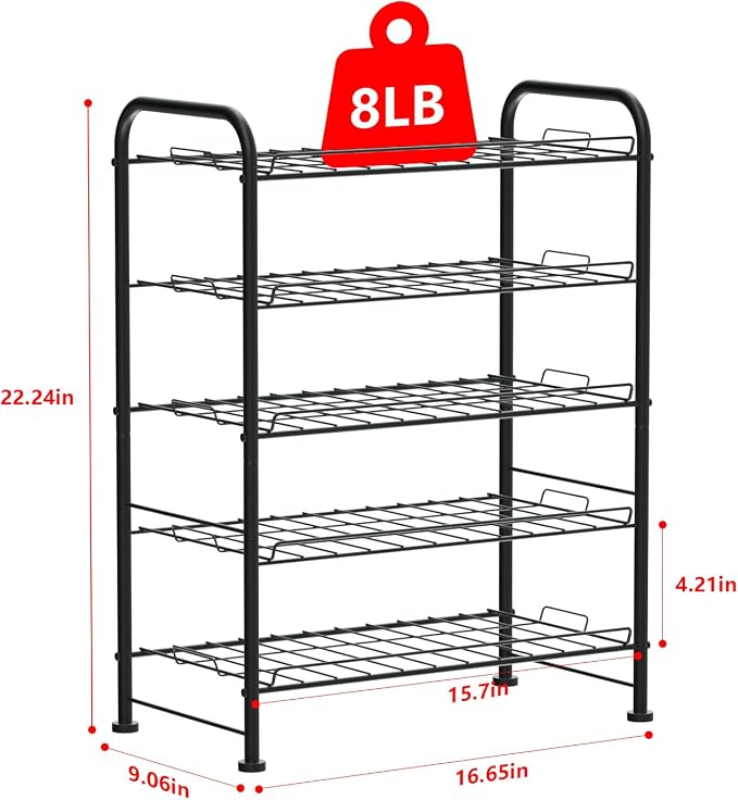 OYEAL Plastic Water Bottle Storage Rack 5 Tier Bottled Water Holder Organizer Freestanding Floor Small Beverage Soda Drink Stand Shelf for Kitchen Pantry Can Storage, Hold 30 Bottles, Black - Image 2
