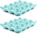 Flexzion 12 Cups Ceramic Egg Holder for Fridge - Dozen Ceramic Egg Tray Porcelain Container Storage Organizer Decorative Serving Stand Serveware for Refrigerator Countertop Display (Blue, 2 Pack) by Flexzion