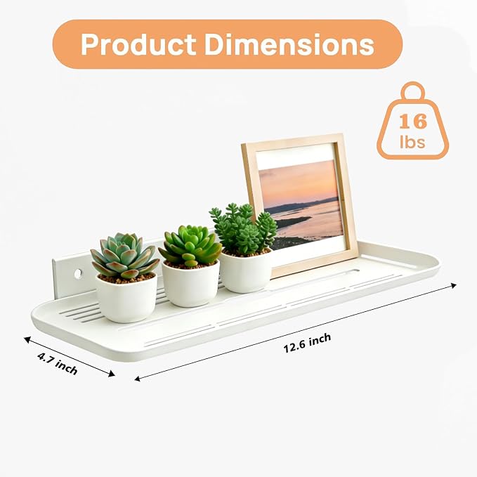 Floating Shelves for Wall, Wall Mounted Floating Shelves, Bathroom Shelf Bedroom Kitchen Living Room Hanging Storage Shelves, Room Decor (4, White) - Image 3