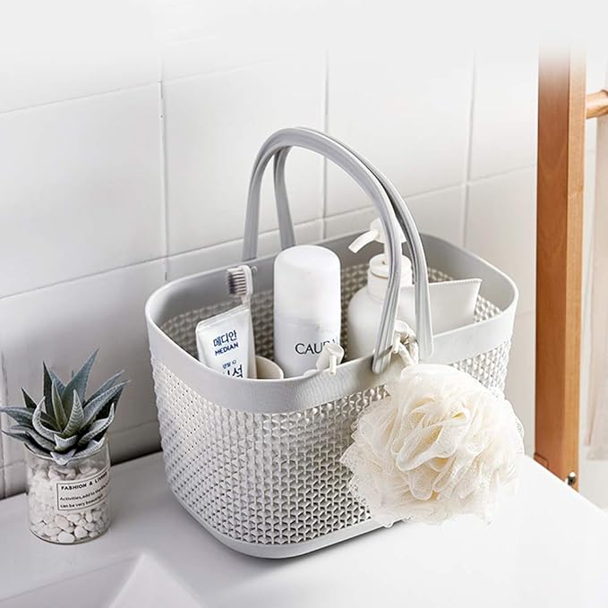 Plastic Portable Shower Caddy Basket, Storage Organizer with Handle, Grey | Bottom Drain Holes, Keep Dry, Sturdy and Durable, Easy to Carry for Bathroom, Kitchen, Dorm Room, RV, College - Image 3
