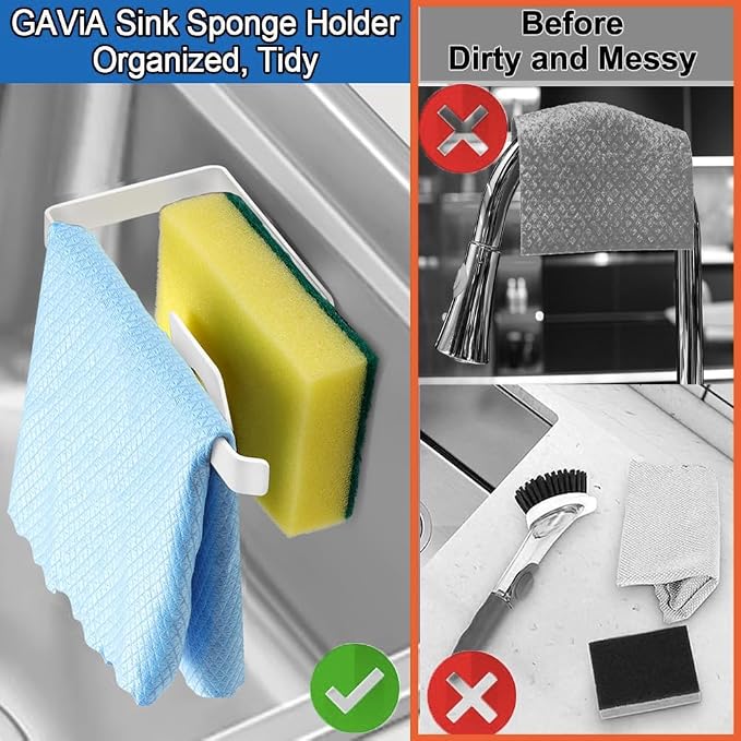 GAViA Sponge Holder for Kitchen Sink, Sink Caddy, Wall Hanging or in-Sink | Removable Sink Rack, Rustproof Brush Holder, Self-Draining Sink Organizer, Inside Sink, Wall-Mounted, White, No Drilling - Image 3