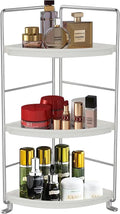 3-Tier Corner Bathroom Counter Shelf Stackable Perfume Storage Holder Makeup Countertop Organizer Standing Vanity Tray Kitchen Spice Rack,White and Silver by Sekepingo