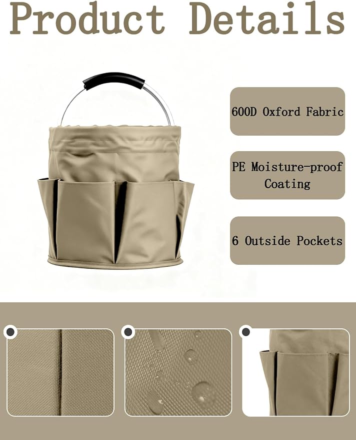 Cleaning Caddy with Handle, for Cleaning Supplies Organizer Bucket | Foldable Storage Tote with 6 Pockets,17L Large Capacity Basket for Household Organizer,Laundry Room,Bathroom & Home - Image 3