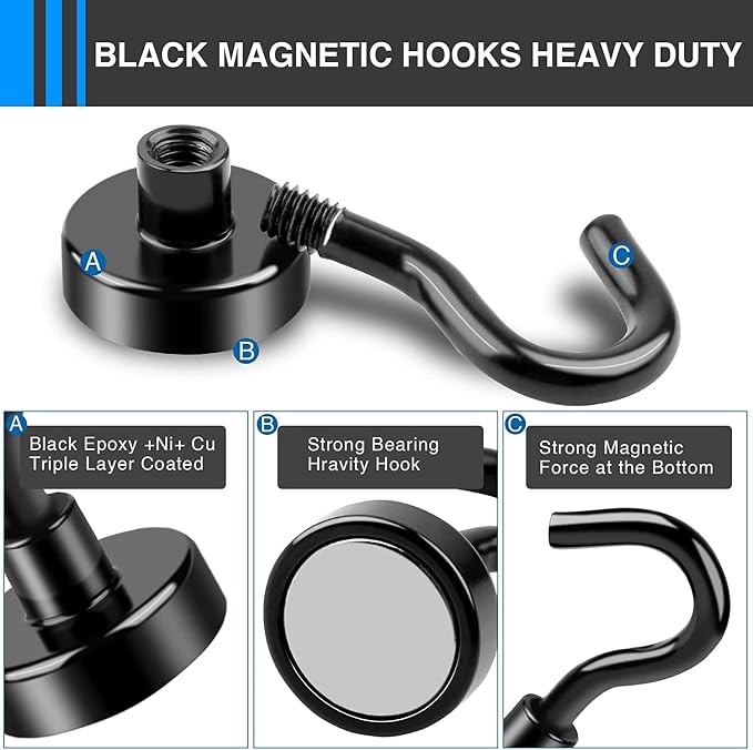 LOVIMAG Magnetic Hooks, Cruise Essentials 2026, 45 Pack-30LBS | Heavy Duty Strong Magnet Hook for Cruise Cabin, Refrigerator Fridge, Ship, Classroom, Kitchen Grills, Black - Image 5