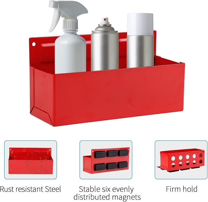 Magnetic Aerosol Spray Can Holder, Magnet Toolbox Bottle Holder, Tool Box Storage Rack for Garage and Home, Craft Workspace, Mechanic Paint Bottle Can Organizer, Red, 3"x8.3" - Image 3