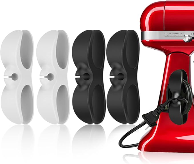 4PCS Cord Organizer For Appliances,UMUST Kitchen Appliance Cord Winder Holder, Cable Wrapper Stick Firmly for Coffee Maker Pressure Cooker (Black,White) by ELECTRONICACCESSORIES