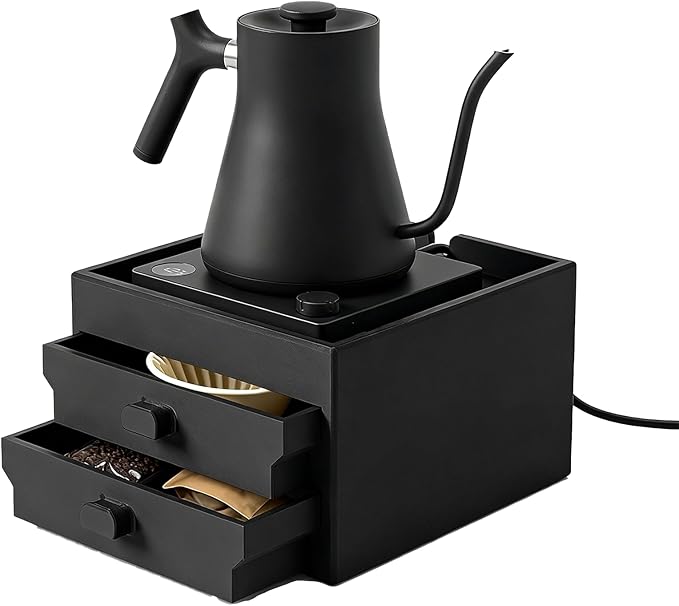 Coffee Brewer Organizer for Intasting Electric Kettle,Two-tier design | with elevated kettle platform and pull-out storage drawer,Elevated Pour Over Coffee Maker Holder for Beans,Tea & Accessories by Unknown