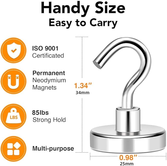 Magnetic Hooks 85 Lbs Heavy Duty Magnets with Hook for Cruise Cabin | 10 Pcs Strong Locker Magnetic Hooks for Hanging Metal Magnet Hanger for Classroom Grill Fridge Kitchen - Image 2