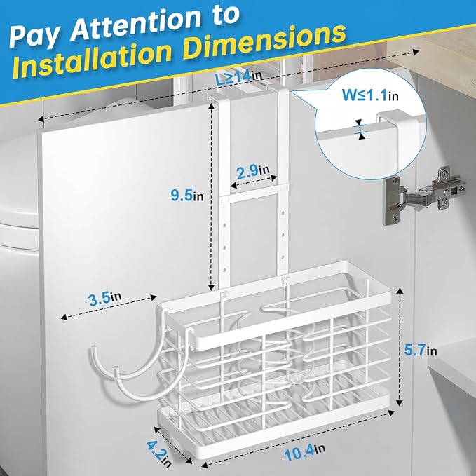 2026 Upgraded 3-in-1 Universal Hair Tool Organizer, L Size, White | Adjustable Height Metal Hair Dryer Holder, Wall Mounted, Over Cabinet Door, Countertop, Bathroom Storage - Image 2