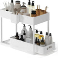 Under Sink Organizers and Storage, Bathroom Cabinet Organizer, Sink Shelf with Utility Hooks and Side Caddy for Under Cabinet Storage | Under Kitchen Sink Organizer with Sliding Drawer, White (1-Pack) by STORAGEBUD