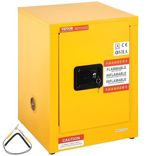 VEVOR Flammable Cabinet 17" x 17" x 22", 12 GalCold-Rolled Steel Flammable Liquid Storage Cabinet, Explosion Proof with 1 Adjustable Shelf 1 Door for Commercial Industrial Use, Yellow - Image 9