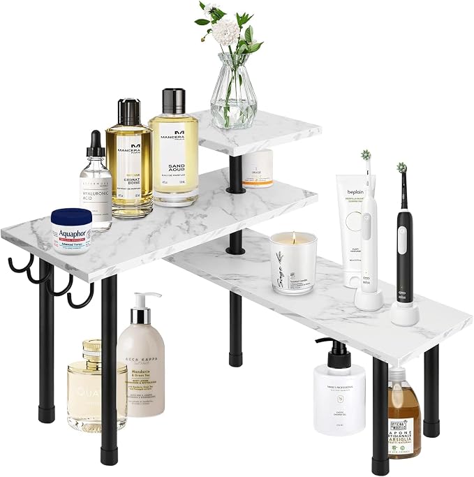 Bathroom Counter Corner Shelf, 3 Tier Kitchen Countertop Organizer for Over The Sink, Make Up, Dresser Table, White Marble - Image 8