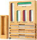 9 in 1 Storage Bag Organizer for Kitchen Drawer,Bamboo Foil and Plastic Wrap Dispenser with Cutter, Organizers Compatible Gallon, Quart, Sandwich Snack by Unknown