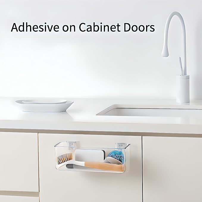 Plastic Over Cabinet Door Organizer, Adhesive Mount Storage Organizer Container Hanging Basket Bins For Craft Room, Pantry, Office, Space Saving Holder for Kitchen Bags-XL 2pack - Image 3
