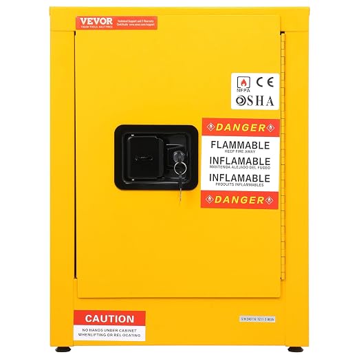 VEVOR Flammable Cabinet 17" x 17" x 22", 12 GalCold-Rolled Steel Flammable Liquid Storage Cabinet, Explosion Proof with 1 Adjustable Shelf 1 Door for Commercial Industrial Use, Yellow - Image 10