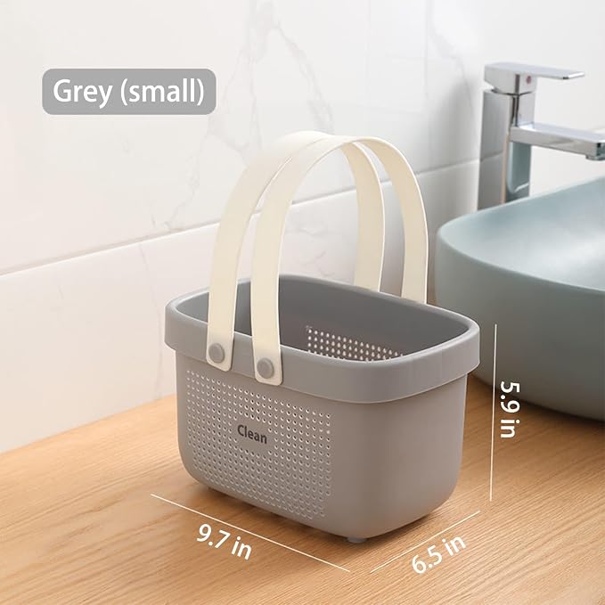 Portable Shower Caddy Basket with Handles Plastic Storage Basket Small Grey | Sturdy Drainage Large Capacity Organizer Basket with Silicone Handles for Bathroom Kitchen Bedroom College Dorm Essentials - Image 4