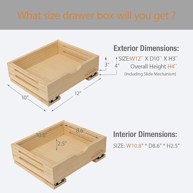 Kitchen Cabinet Organizer, Wood Pull Out Drawer, W12''×D10''×H3'' | Fully Assembled, Slide Out Shelf, Tray Drawer Box - Image 2