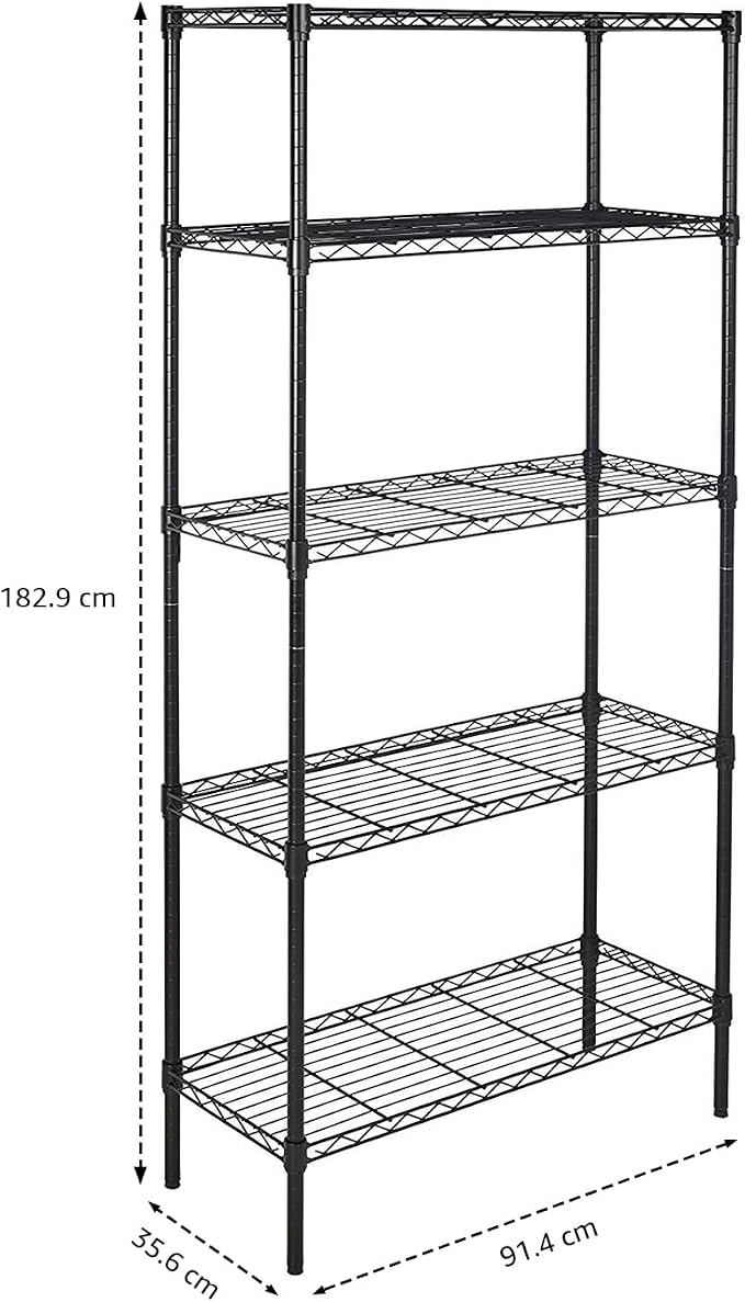 Amazon Basics 5-Shelf Adjustable Heavy Duty Steel Wire Storage Shelves for Garage, Kitchen, Easy Assembly, 36" x 14" x 72", Black - Image 3