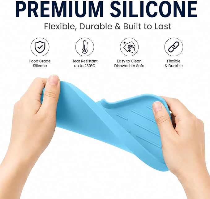 MicoYang Silicone Soap Dish with Drain Spout — Self-Draining Sink Organizer Tray for Bathroom & Kitchen, Sponges, Dispensers & Soap Holder, Non-Slip & Dishwasher Safe, Light Blue (Medium, 9.6"×5.3") - Image 8