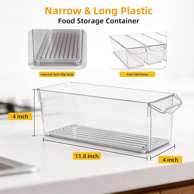 8 Pack Fridge Storage Bins, BPA Free Clear Refrigerator Organizers and Storage Containers, Clear Pantry Organization & Cabinet Bins, Slim Freezer Bin for Kitchen, Mini Fridge, Breast Milk - Image 3