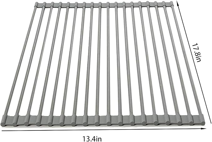 Ahyuan Large Roll up Dish Drying Rack Silicone Foldable Rack Over Sink Dishes Drainer Roll-up Sink Drying Racks Full Silicone Coated Stainless Still Dish Drying Rack (Warm Grey, 17.7''X13.13'') - Image 3