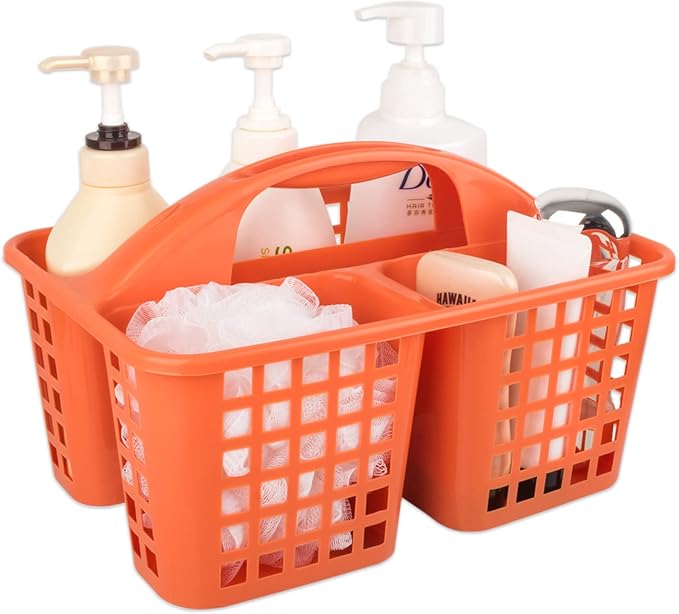 Portable Shower Caddy Basket Plastic Storage Basket with Compartment Orange | Sturdy Large Capacity Cleaning Supplies Organizer Divided Tool Bin for Bathroom Kitchen Bedroom College Dorm Essentials by JiatuA