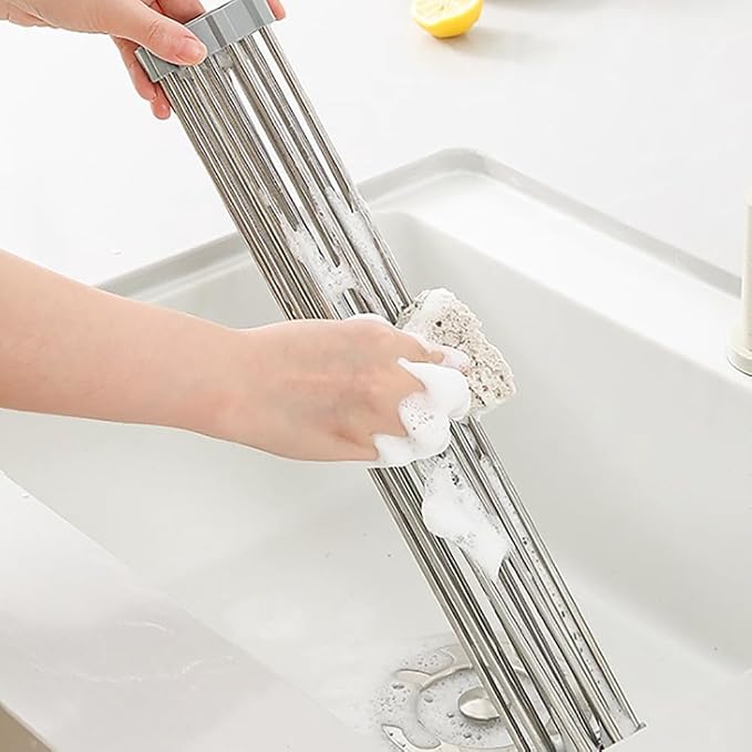 Roll up Dish Drying Rack, 17.7"x15" | 304 Stainless Steel , Foldable, Heat resistant up to 450°F, Save Space, Dishwasher OK - Image 5