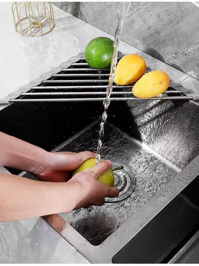 Triangle Roll Up Dish Drying Rack Over Sink-Silicone-Coated Stainless Steel Frame,Anti-Rust,Kitchen Organizer,16"x2.83"x9",Grey - Image 2